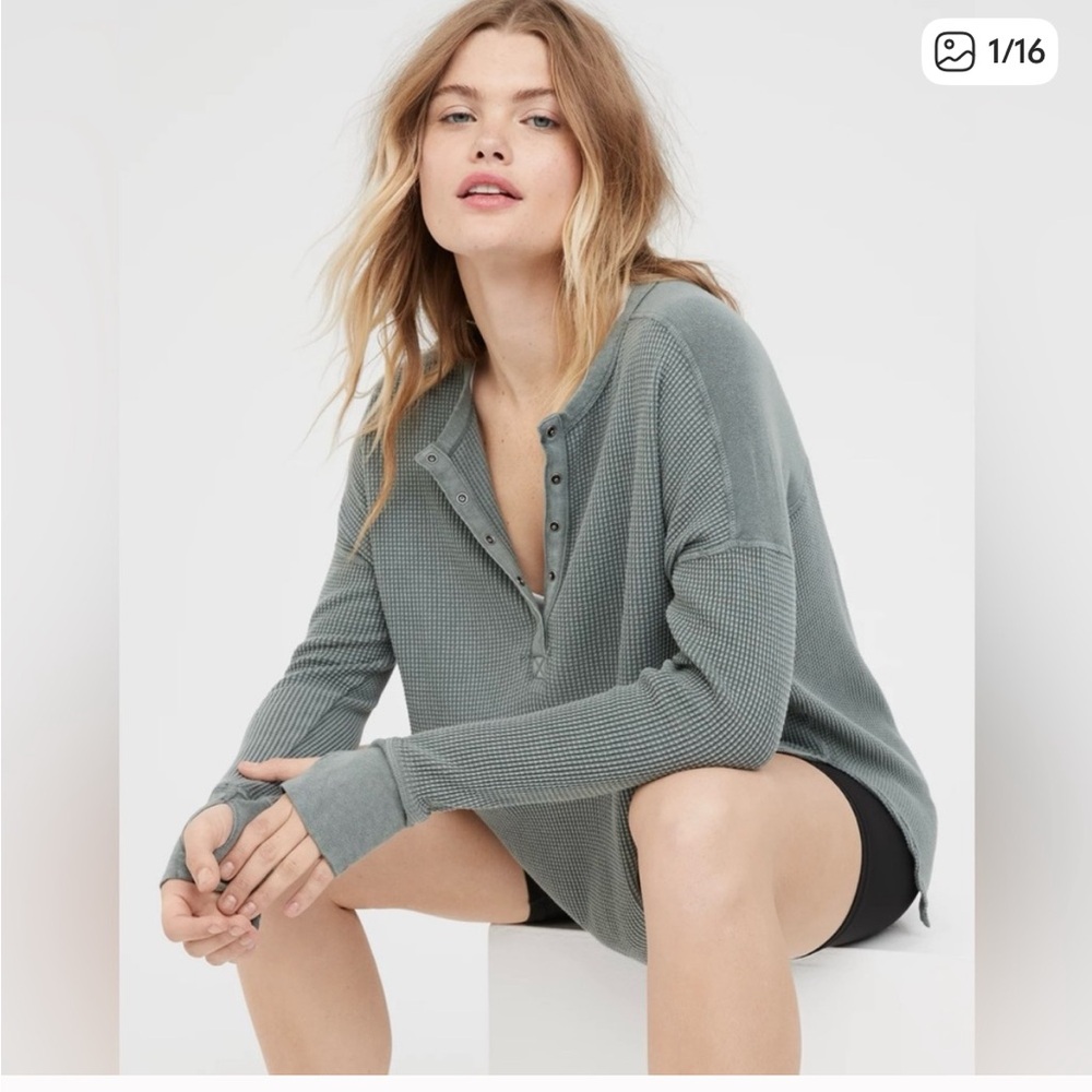Aerie Sage Button Down Shirt - Picture 5 of 5